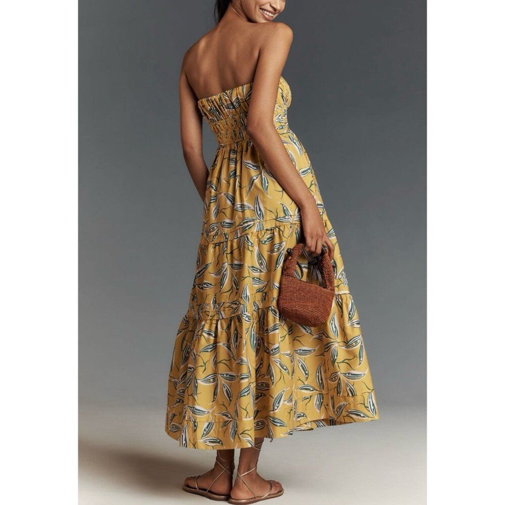 Anthropologie Yellow Strapless Floral Midi Dress - Picture 10 of 12
